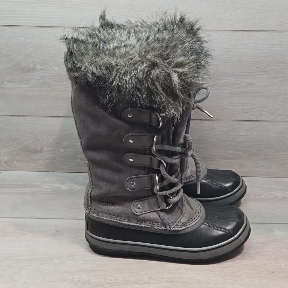 Sorel Women Tall Leather Insulated Fur Duck Boots shoes sz 7